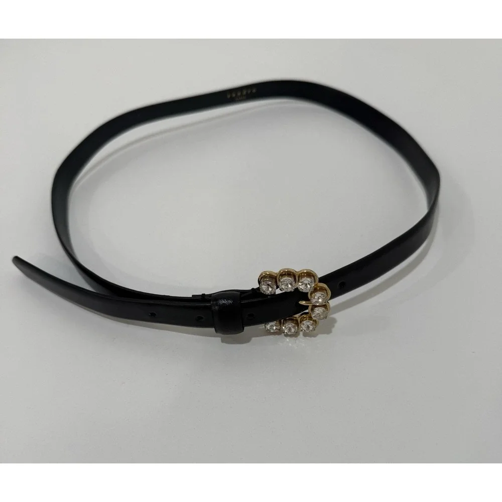 SANDRO Hilda Leather Belt Crystal Embellished Buckle Sz T2/M